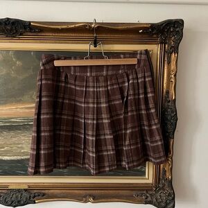 Women's Brown Plaid Pleated Skirt